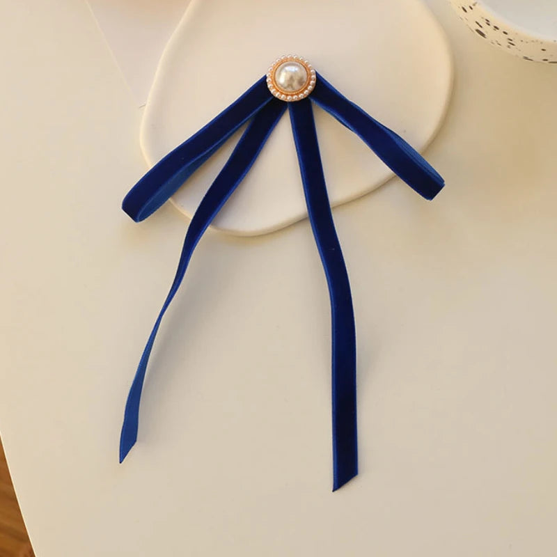 Anime Style Velvet Bow Pearl Brooch - Sweet Academic Pin for Girls