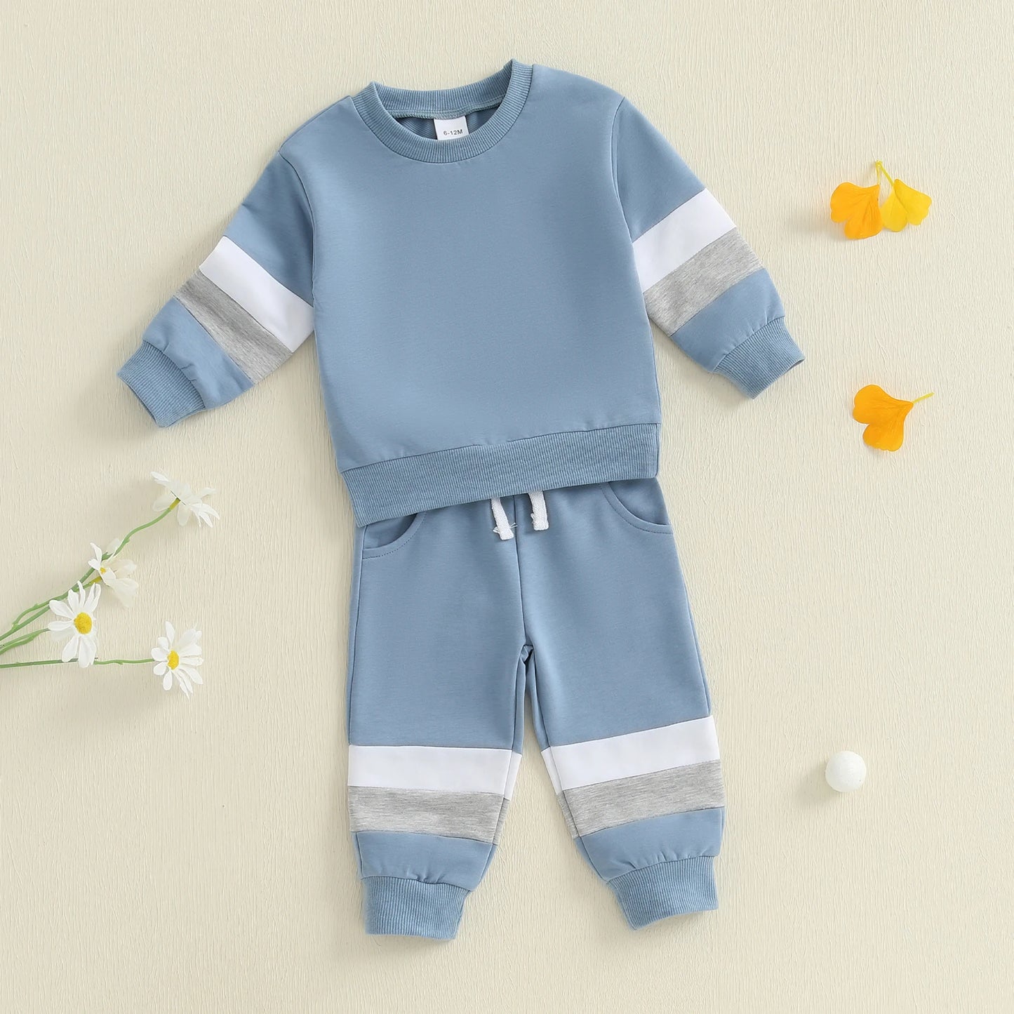 0-3Y Infant Baby Boys Casual Clothes Set Patchwork Long Sleeve Pullover Sweatshirt with Elastic Waist Pants