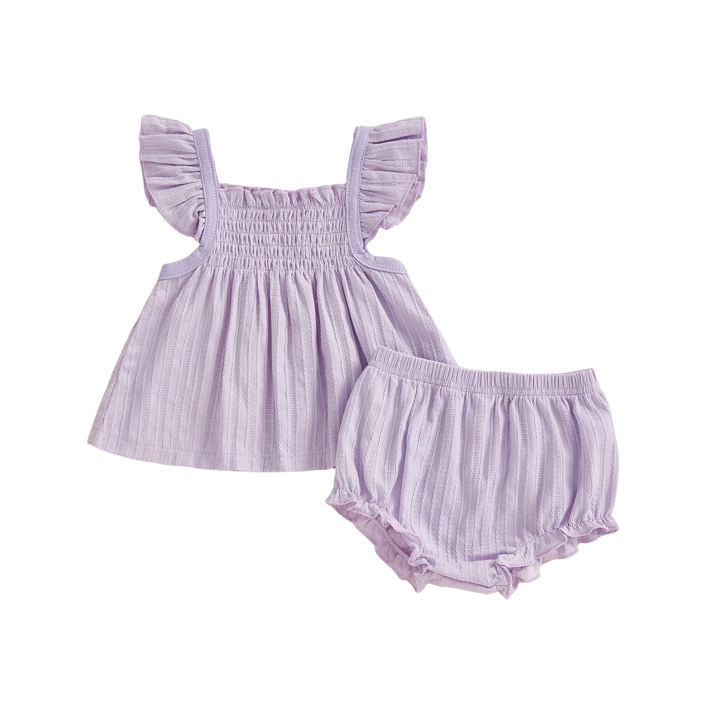 Baby Girls Summer Outfit Set - Flying Sleeve Top & Ruffle Shorts (0-24M)
