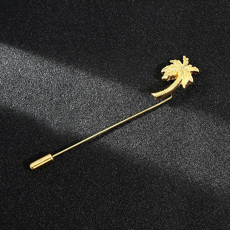 Vintage Metal Leaf Flower Brooch - Gold Tone Lapel Pin for Women & Men