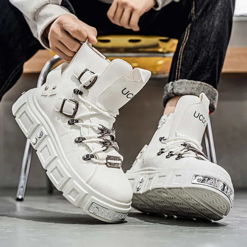 Men's High-Top Platform Sneakers - Metal Detail Skateboard Boots