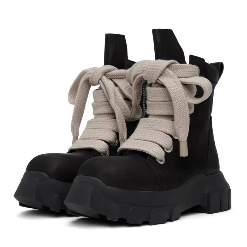 Men's Leather Platform Ankle Boots - Retro Skateboard Street Sneakers