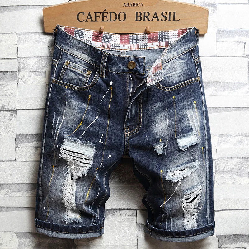 Men's Ripped Hole Denim Shorts