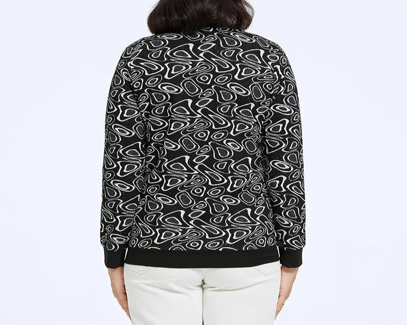 Women's Round Neck Print Windbreaker Zipper Jacket