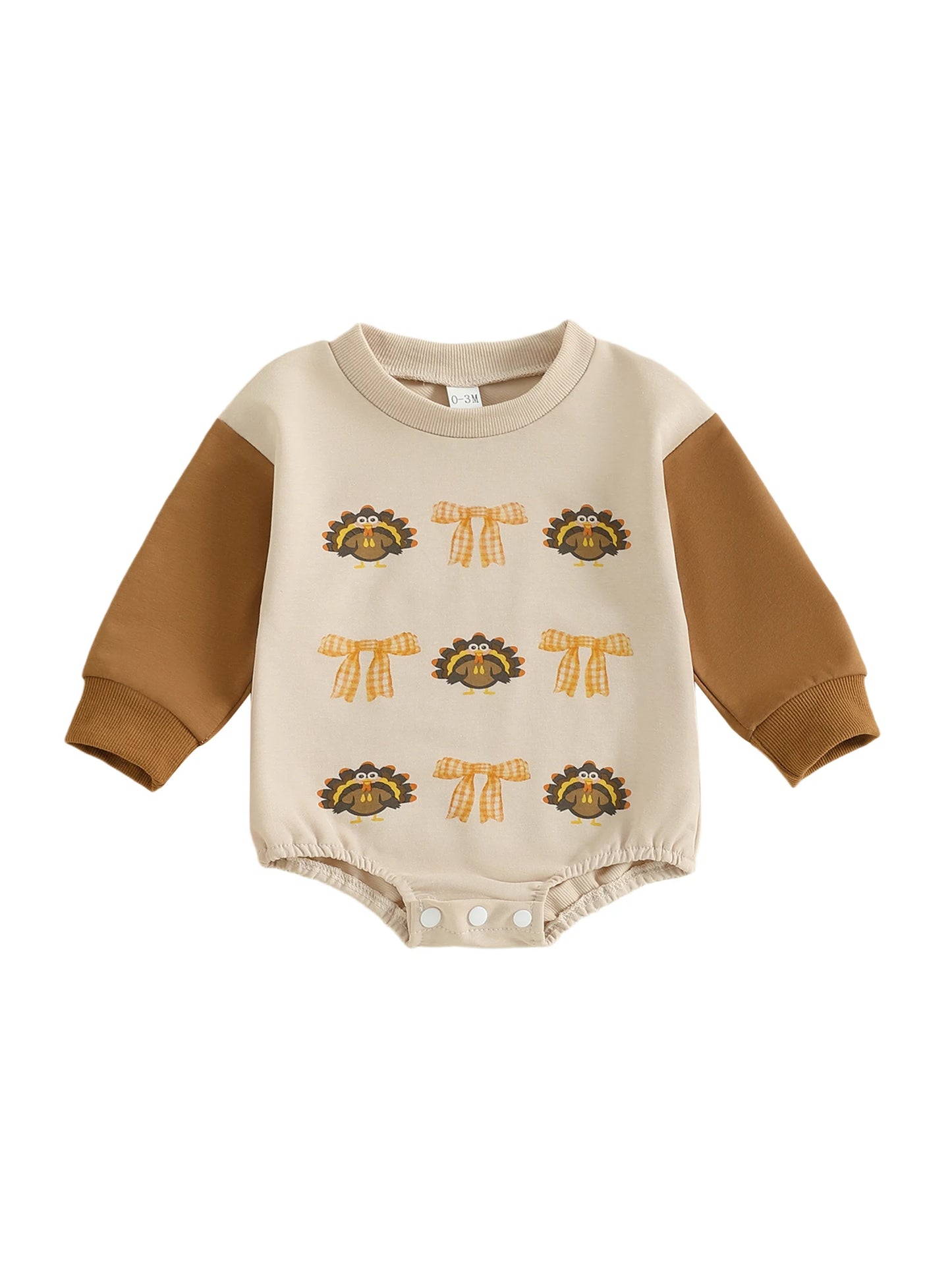 Baby Thanksgiving Romper - Bow Turkey Print Long Sleeve Bodysuit