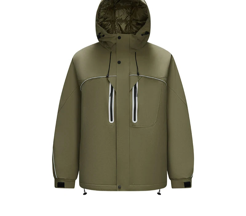 Down Jacket Men Textured Hooded Loose Fit Outdoor Style Coat Winter Sportswear