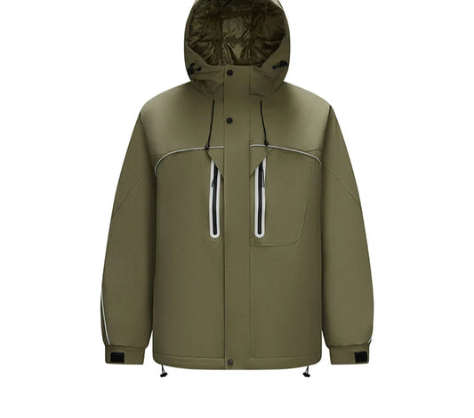 Down Jacket Men Textured Hooded Loose Fit Outdoor Style Coat Winter Sportswear