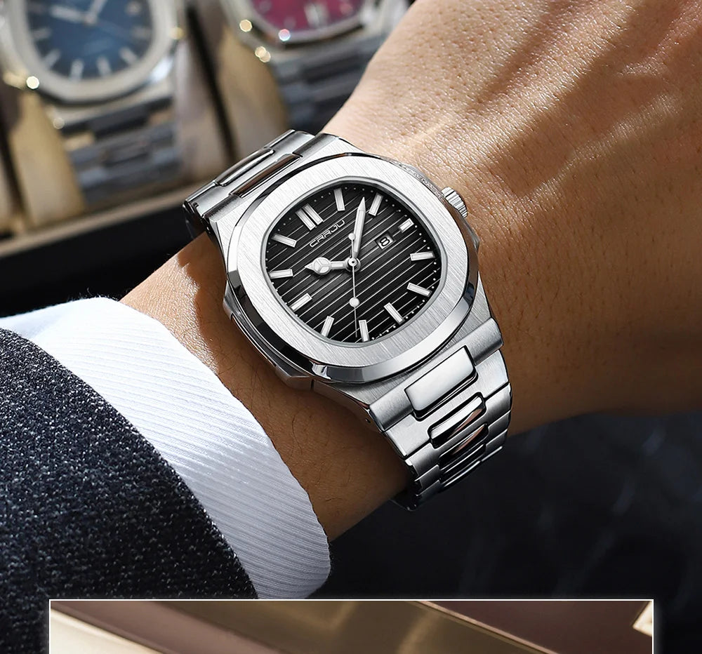 Men's Sports Watch - Square Dial Waterproof with Luminous Date Display