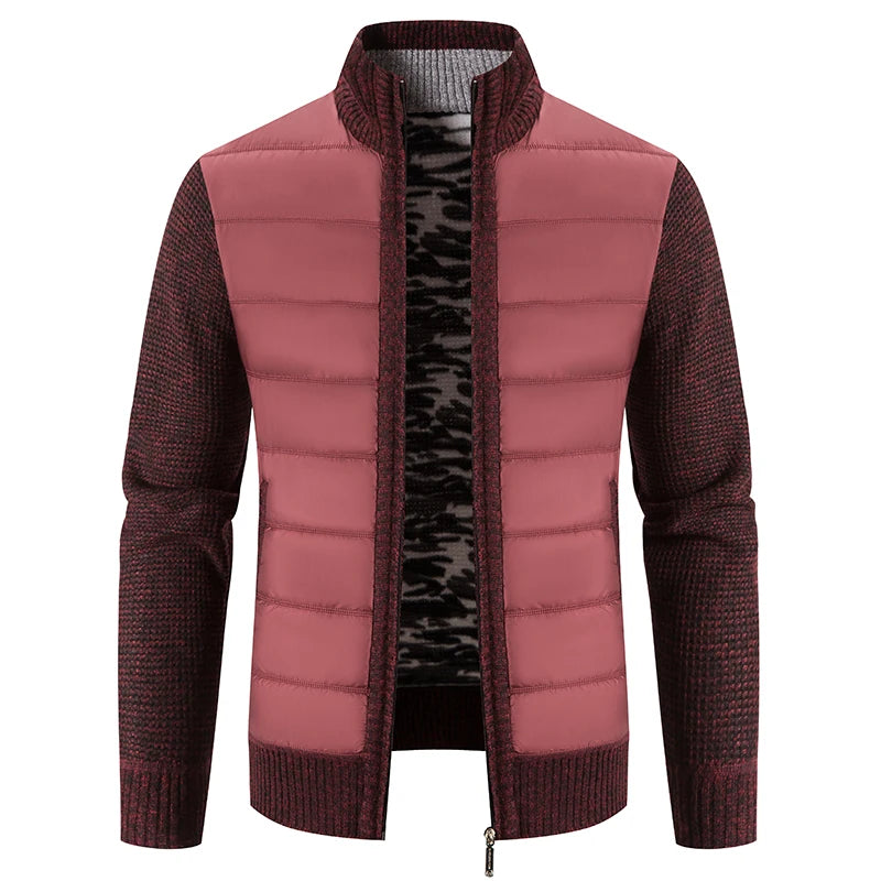 Men's Thick Fleece Cardigan - Warm Patchwork Knitted Sweater Jacket