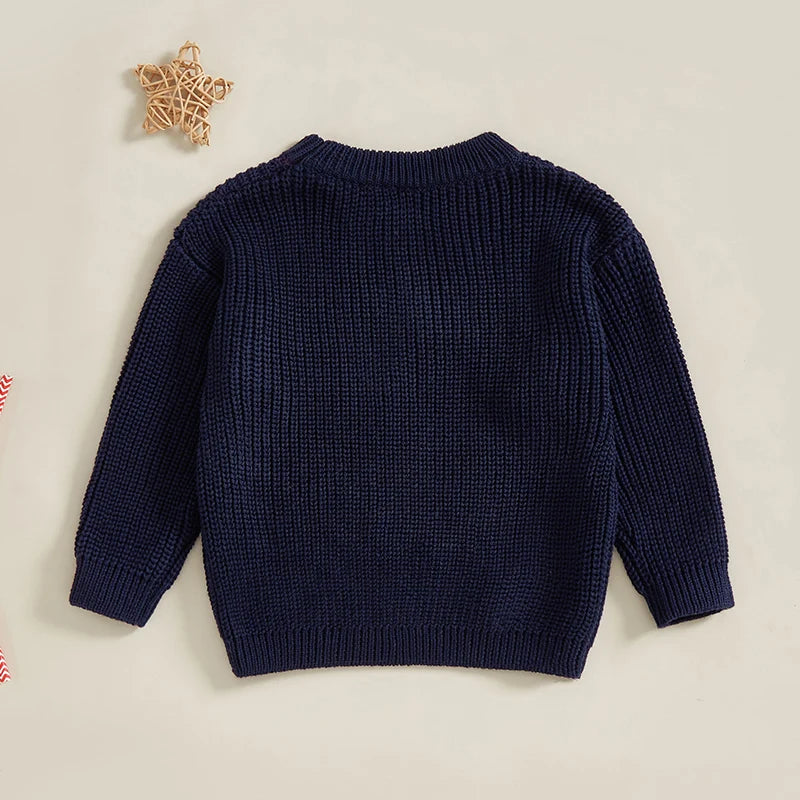 0-5Y USA Kids Boys Girls Sweater Letter Star Embroidery Long Sleeve Crew Neck Knitted Pullover Tops