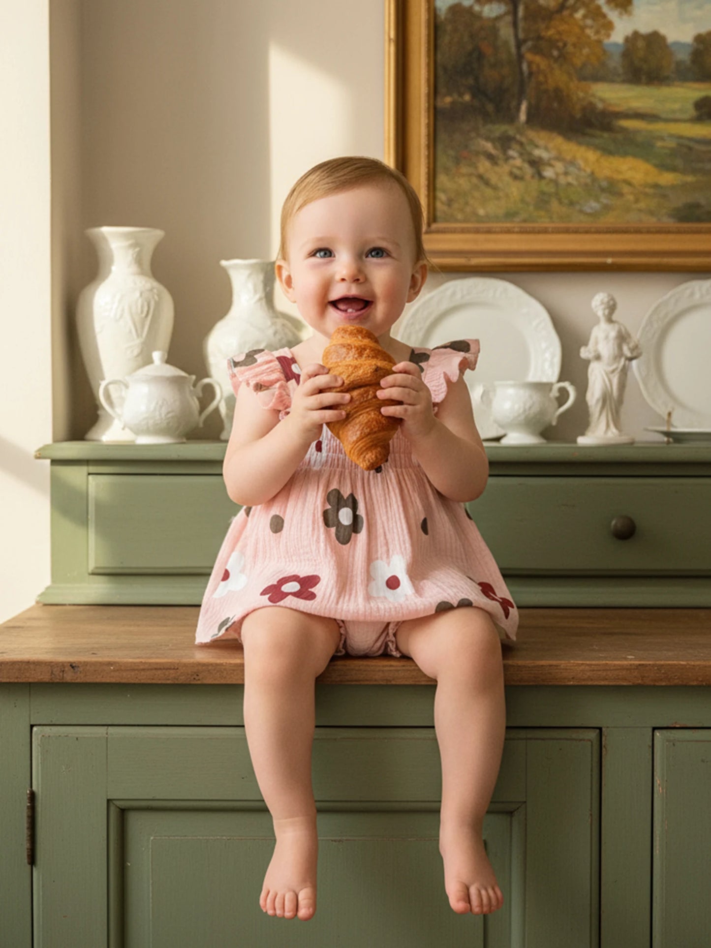 Baby Girls Floral Outfit Set - Sleeveless Top & Bloomers Shorts (0-24M)