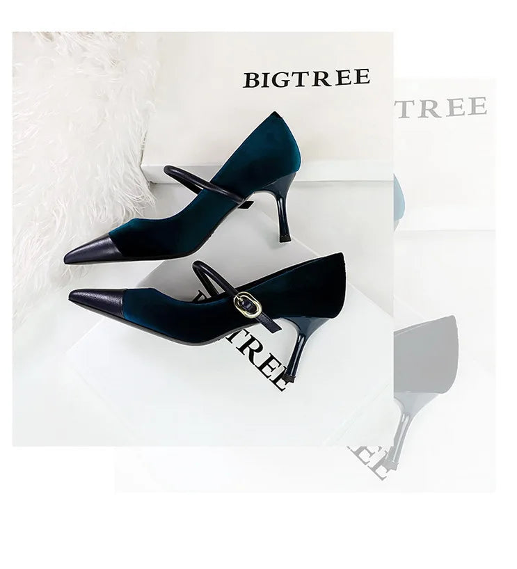 Suede Buckle Design Pumps - Pointed Toe Stilettos Available in 7cm and 10cm Heights
