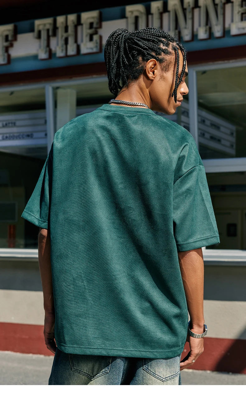 Men's Faux Suede Fabric Graphic Drop Shoulder T-shirt