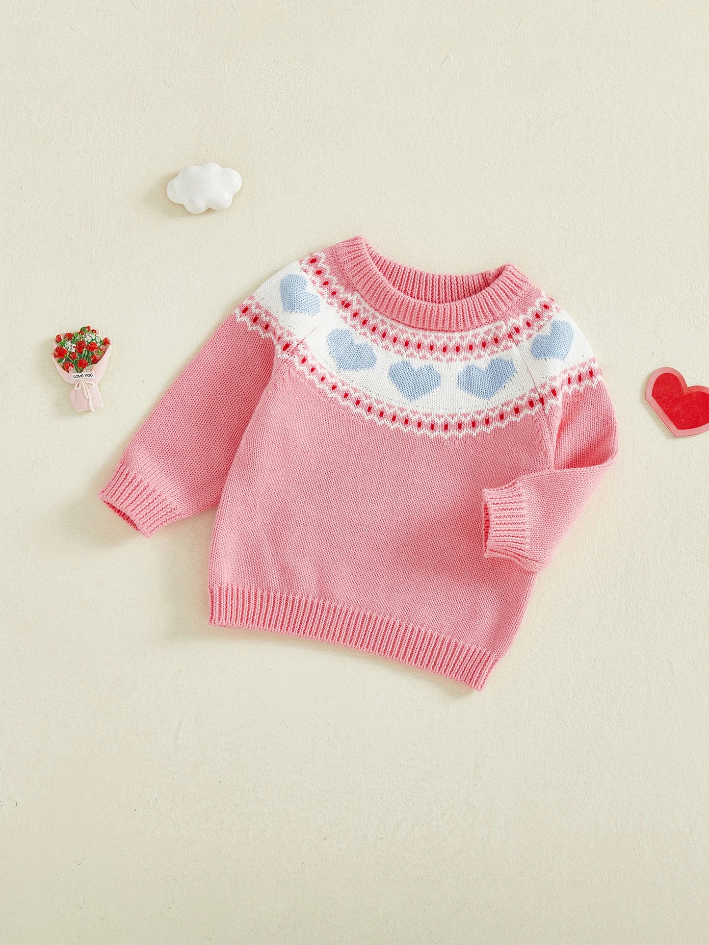 Valentine's Day Heart Pattern Sweater - Toddler & Kids Crewneck Pullover