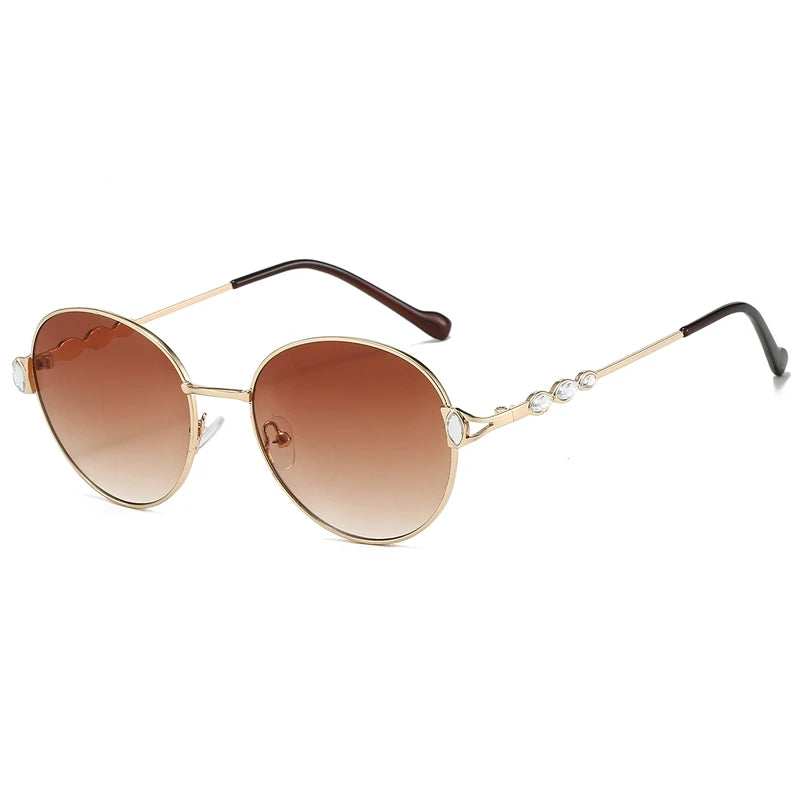 Women's Vintage Round Gradient Sunglasses with Rhinestones