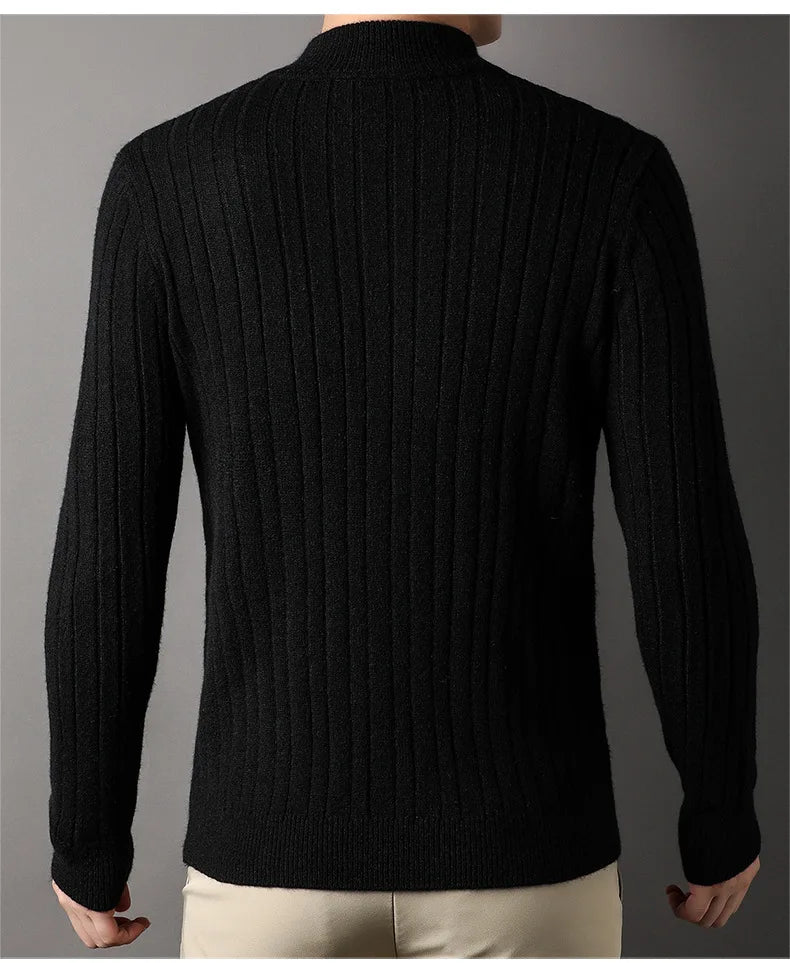 Men's Thick Mock Neck Pullover Half Zipper Knitted Warm Sweater