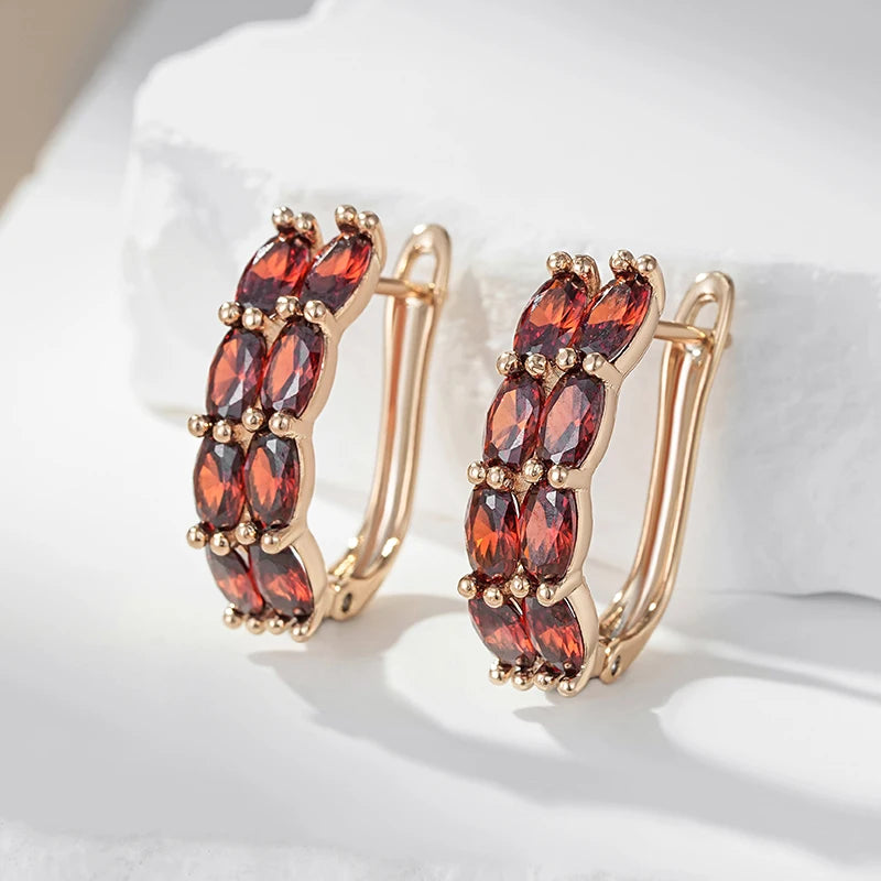 Women's 585 Rose Gold Colour Red Natural Zircon Drop Earrings