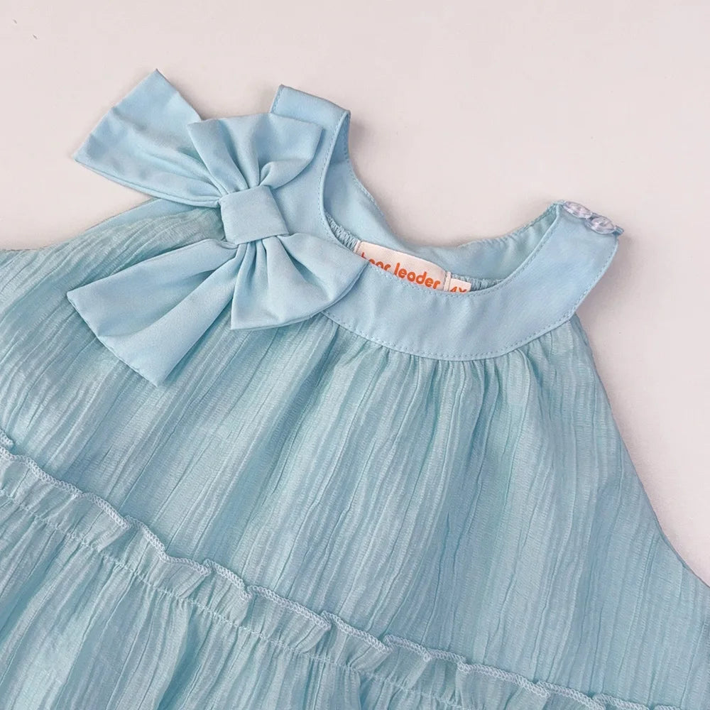 Girl's Neck Hanging Summer Plain Casual Bow Sleeveless Easter Dress