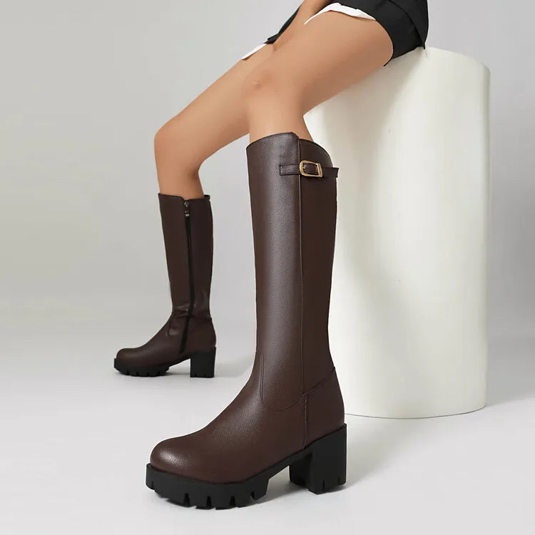 Faux Suede Ankle Boots - 5cm Flat Heel with Belt Buckle Detail