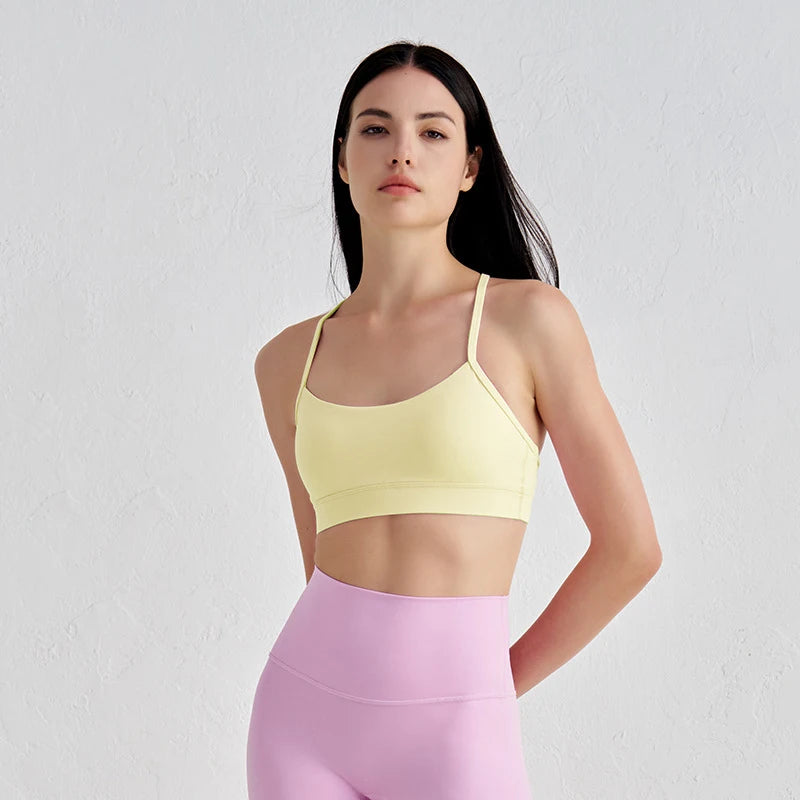 Sling Strap Sports Bra - Removable Pad Yoga Fitness Bra with Elastic Support