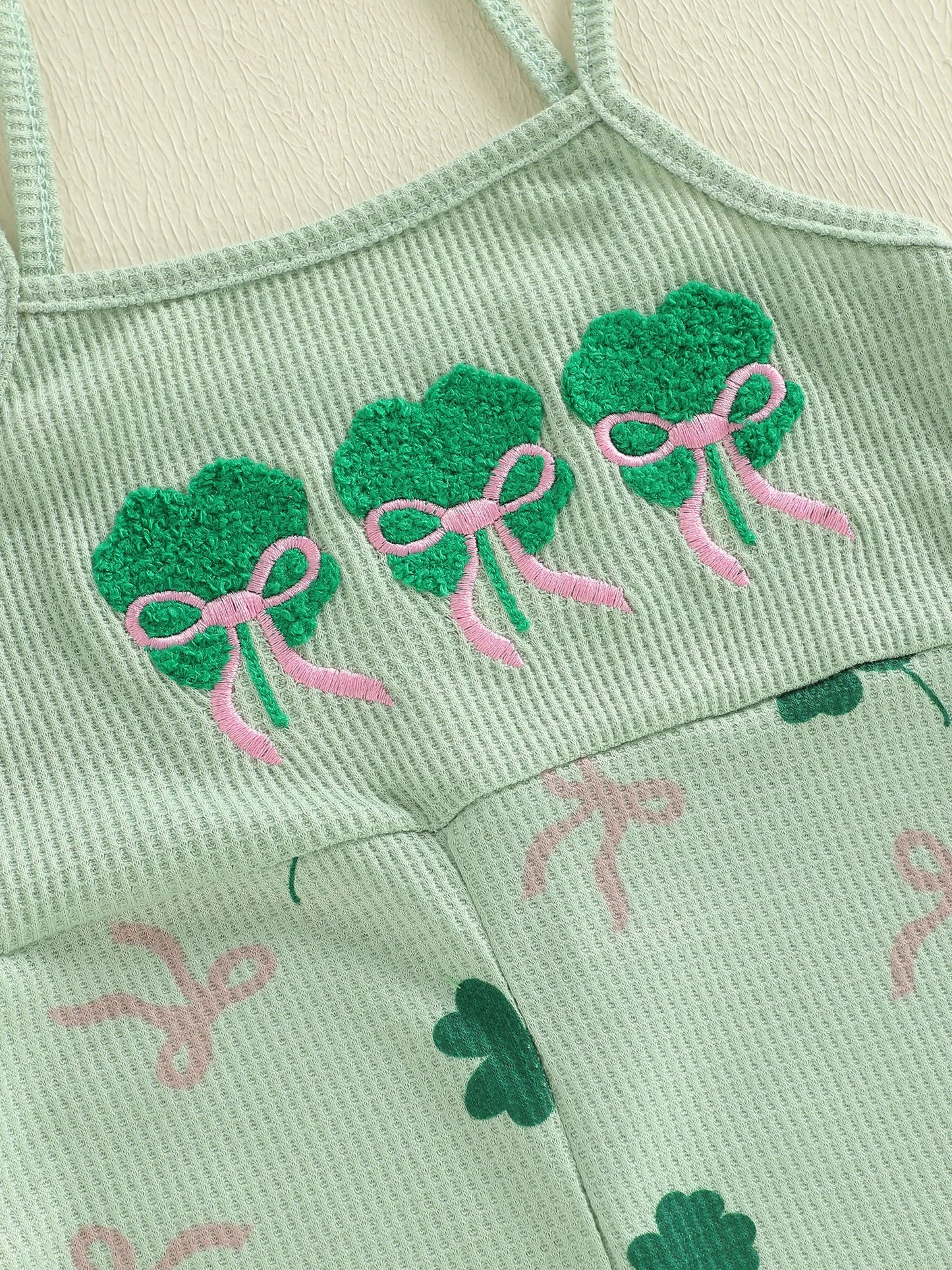 Toddler Kids Irish Flare Pants Overalls - Four-Leaf Clover Bell Bottom Jumpsuit 0-4Y