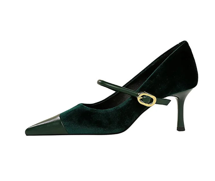 Suede Buckle Design Pumps - Pointed Toe Stilettos Available in 7cm and 10cm Heights