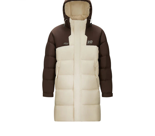 Mid-Length Down Jacket Men - Color Block Hooded Sports Style Winter Coat