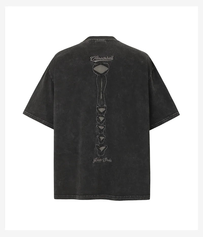 Men's Washed Vintage Cotton T-Shirt - Skull Embroidery