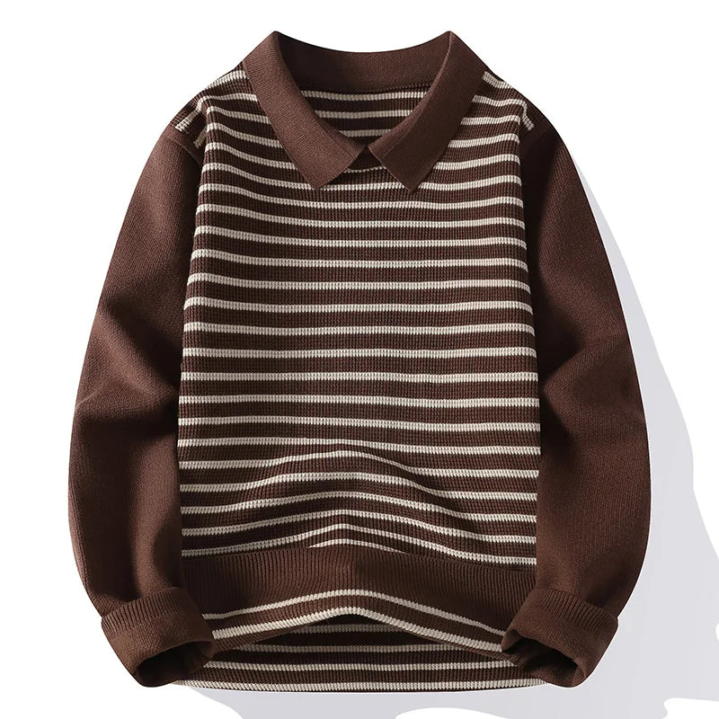 Winter Patchwork Striped Sweater - Long Sleeve Casual Knit Pullover