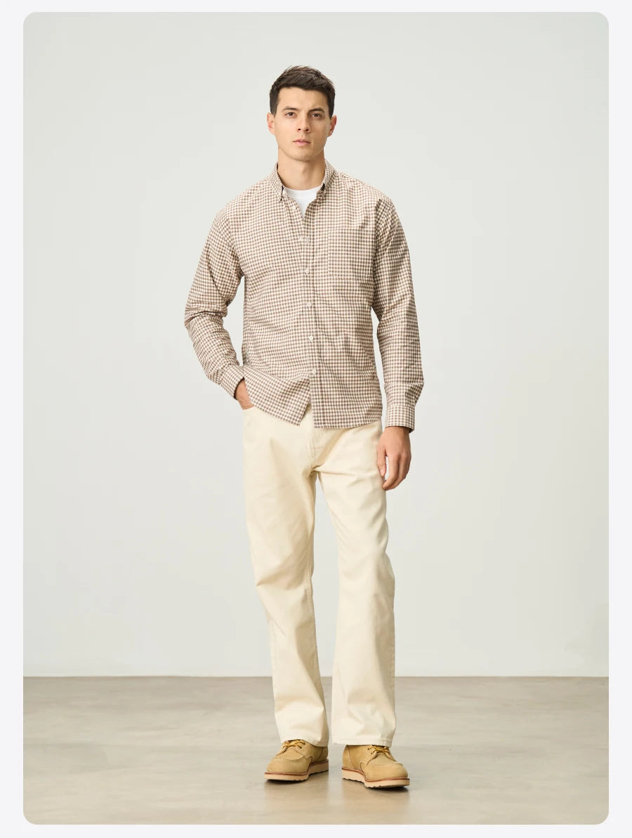 Men's Spring Oversize 170gsm Liquid Ammonia Finish 100% Cotton Fabric Checked Plaid Casual Shirt