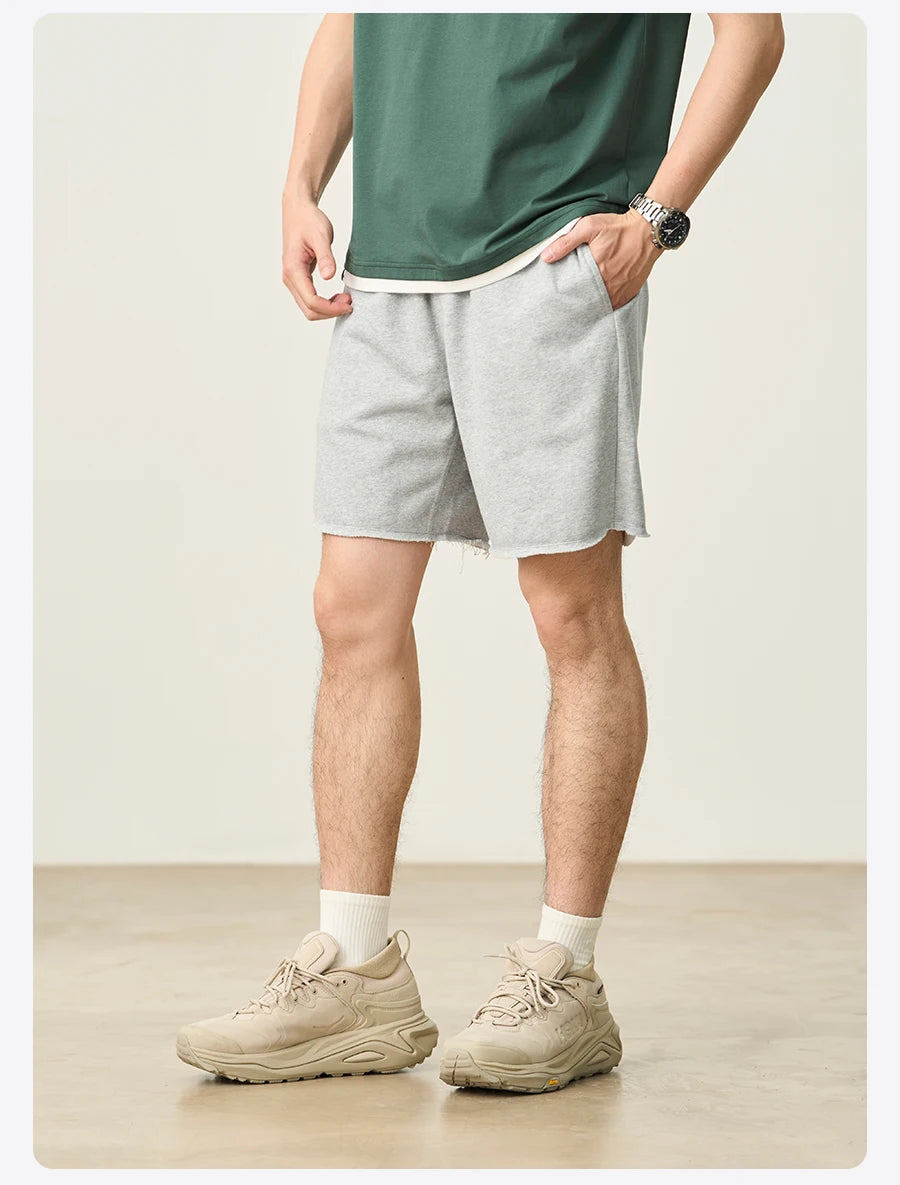 Men's Oversize Athletic Shorts - 390gsm Drawstring Raw Hem Running Shorts