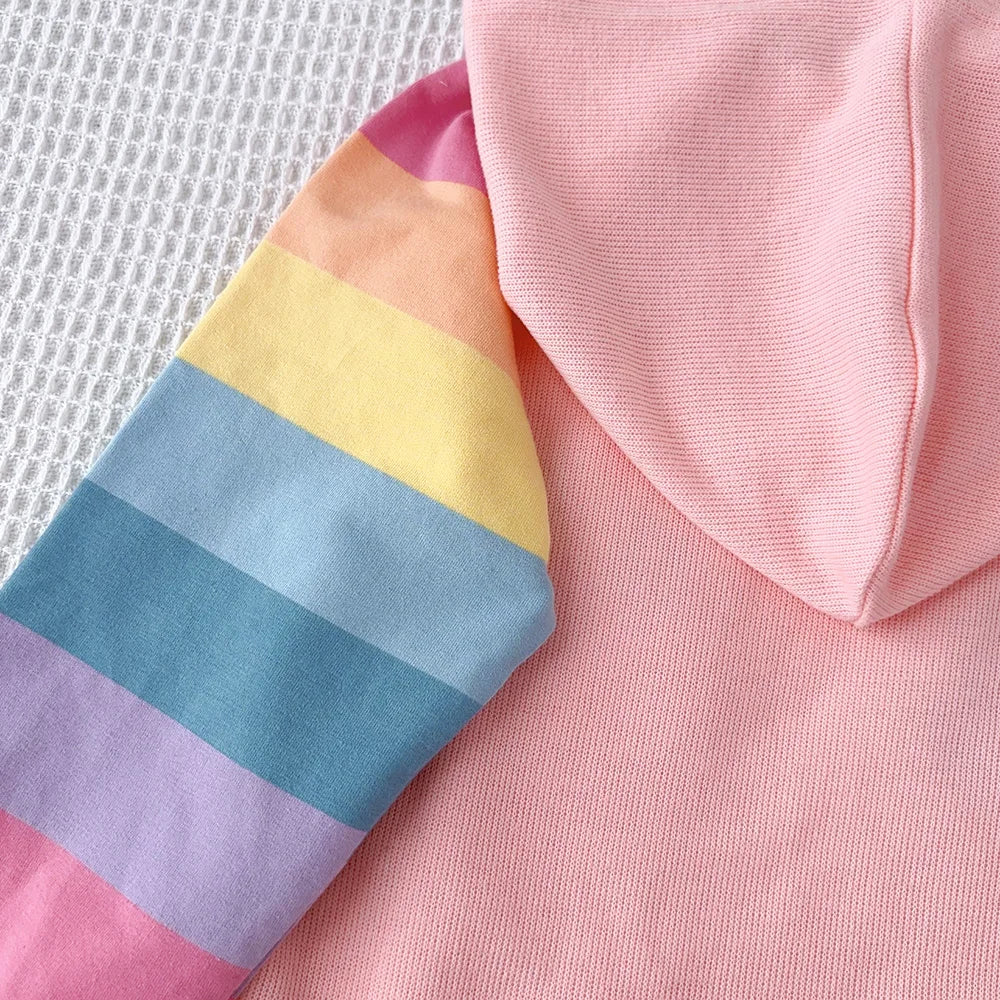 Girls Autumn Princess Rainbow Colourful Hooded Dress