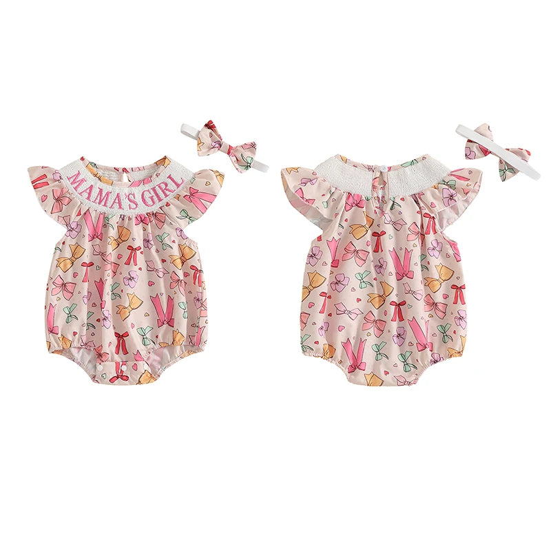 Baby Girls Summer Romper Set - Ruffles Fly Sleeve Letter Embroidery Jumpsuit