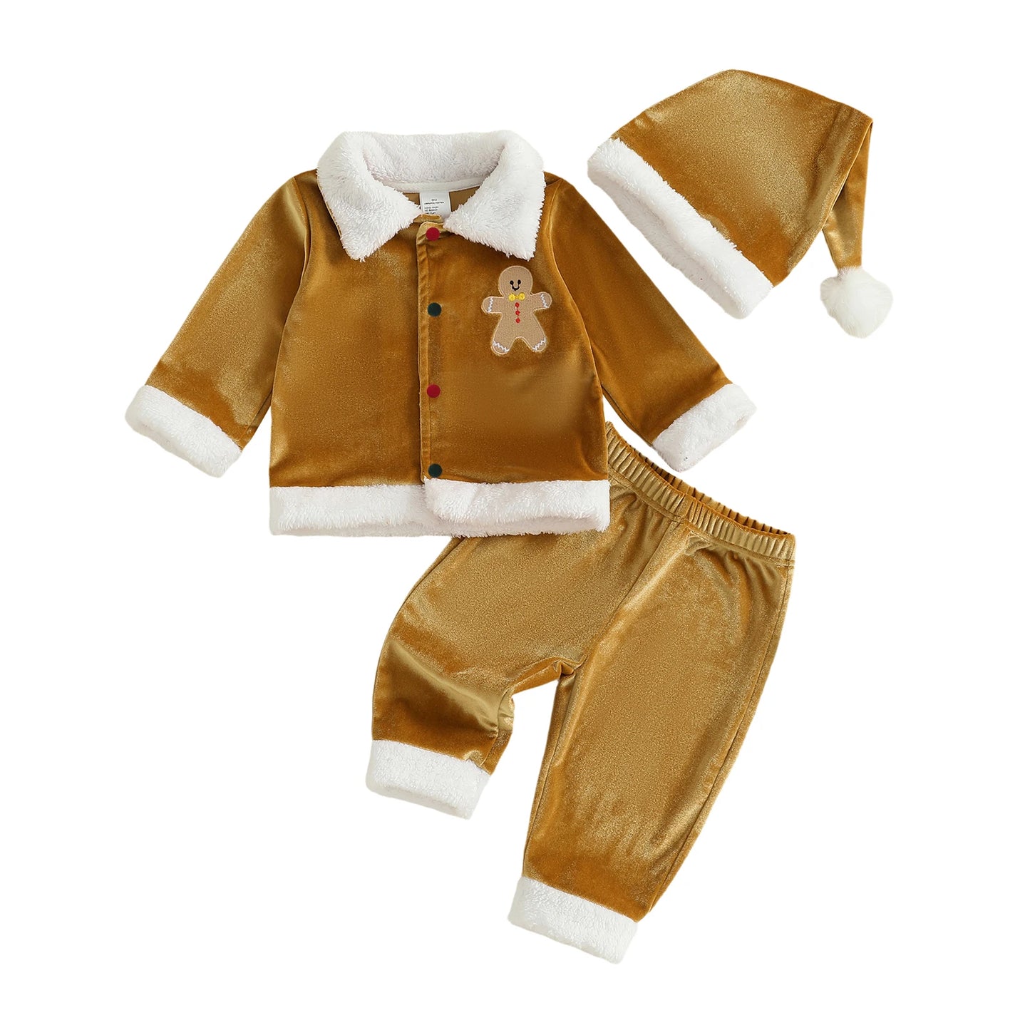 Christmas Santa Costume Set - Kids Lapel Button Down Top & Pants Outfit