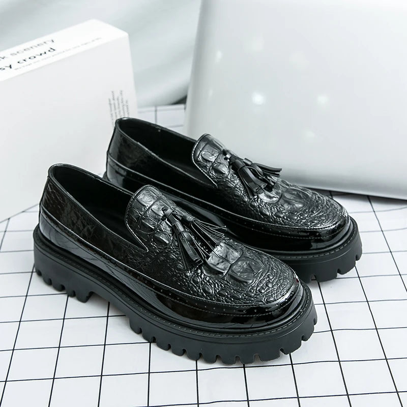 Leather Business Dress Shoes - Men's Slip-On Platform Loafers & Work Flats