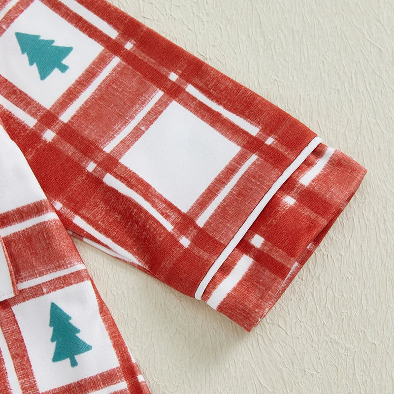 Christmas Pajama Romper - Baby Boys Girls Xmas Tree Plaid Jumpsuit