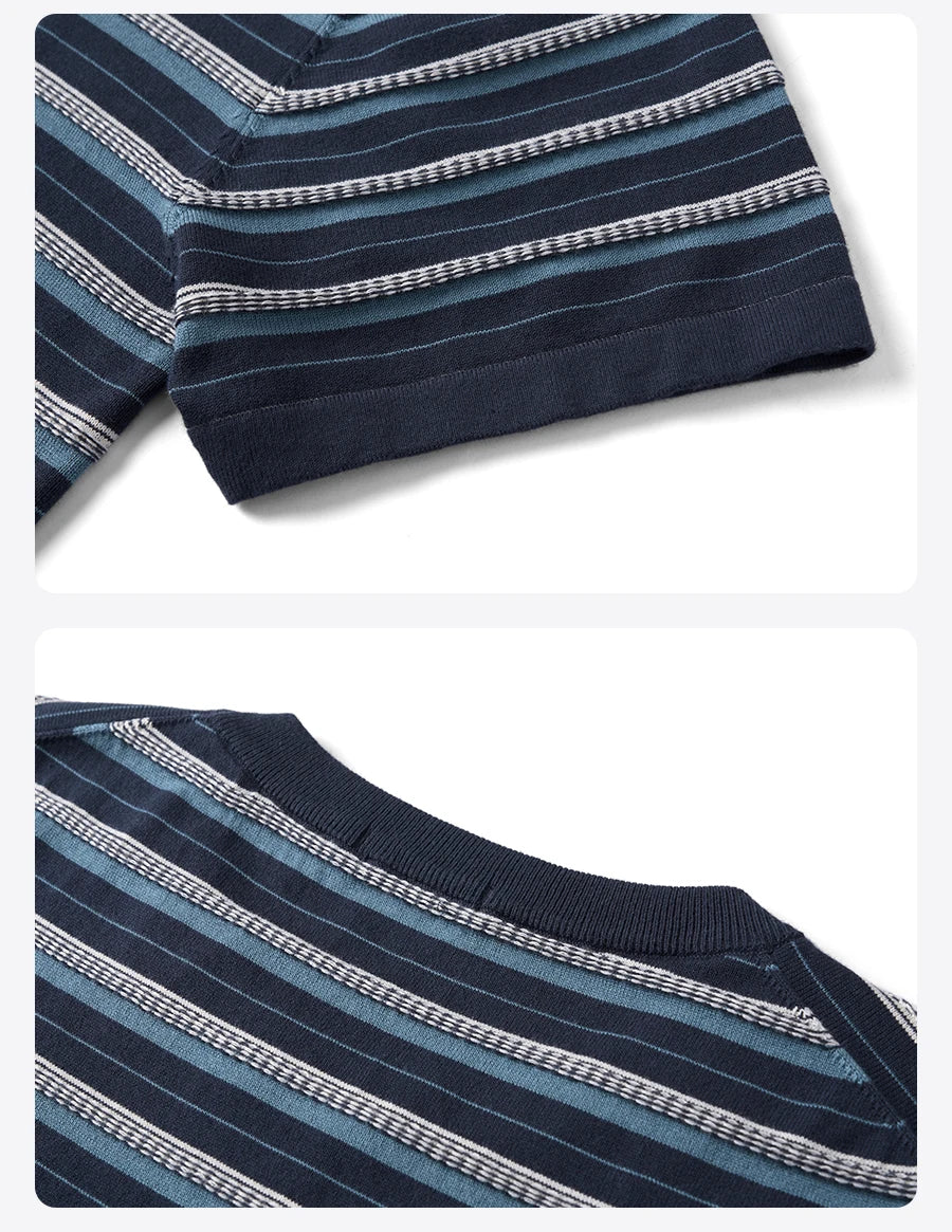 Men's Premium Knitted Striped T-Shirt - 14 Gauge Jacquard Regular Fit