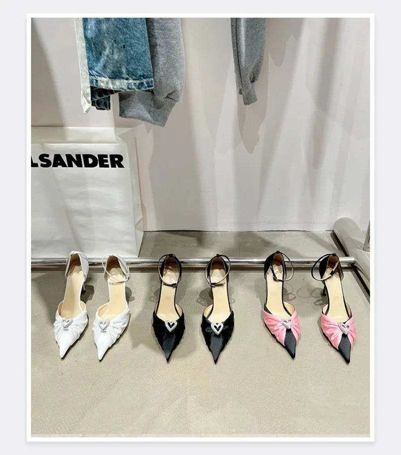 Women's Rhinestone Bowknot Satin Pointed Heel Sandals - Bridesmaid Party Shoes