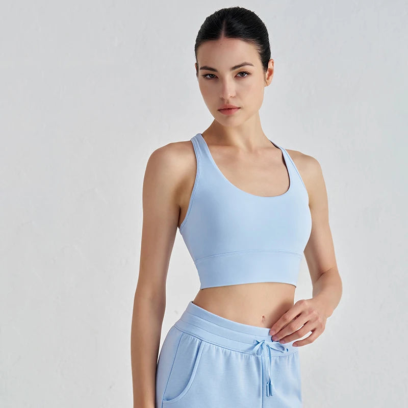 Backless Yoga Crop Top Bra - U Neck Sports Bra with Removable Padding