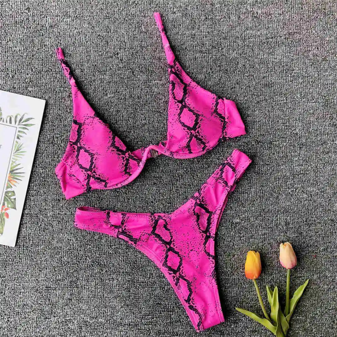 Women's V-Bar Underwired Bikini Set | V-Shape Wire Padded Two-Piece Swimwear