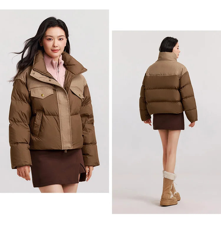 Down Jacket Women Waterproof Patchwork Oversize Stand Collar Winter Trendy Coat