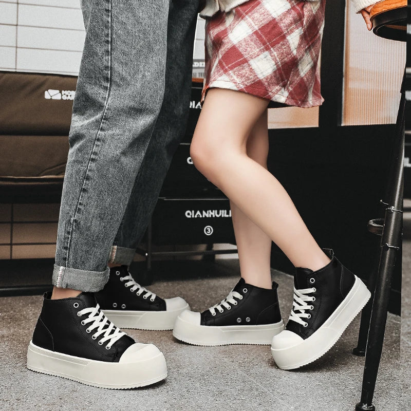 High-Top Platform Sneakers - Men's Leather Skateboard & Tennis Trainers