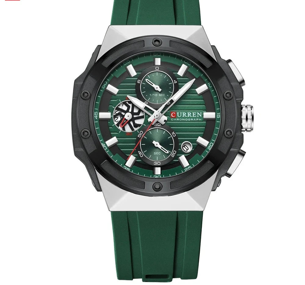 Fashionable Sports Multifunctional Chronograph Watch with Silicone Strap