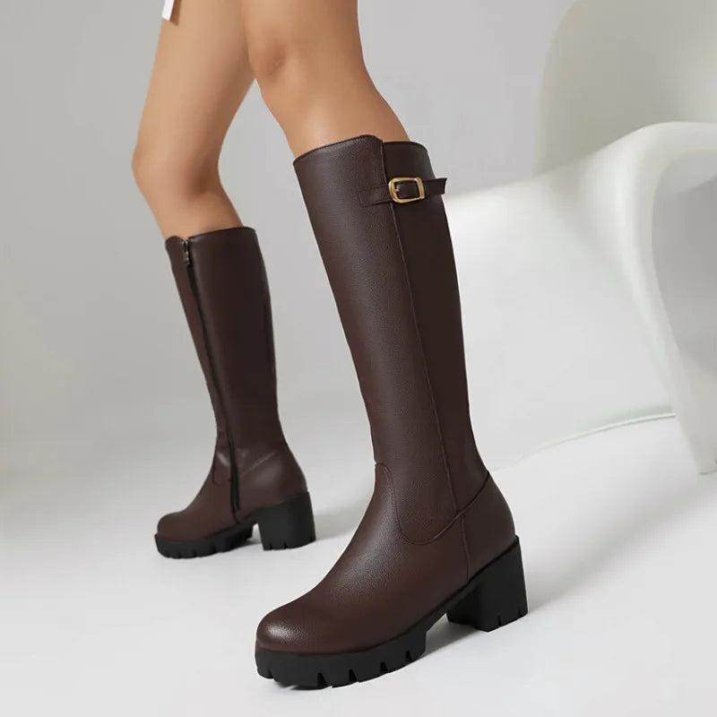 Faux Suede Ankle Boots - 5cm Flat Heel with Belt Buckle Detail