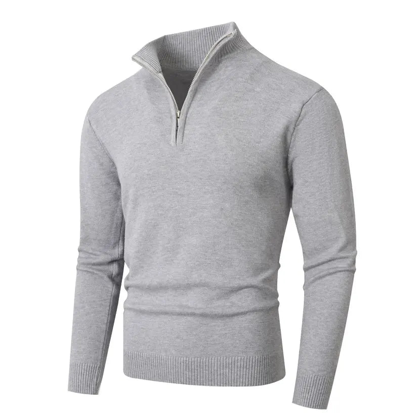Autumn Winter Half-Zip Stand Collar Sweater - Slim Fit Knitted Pullover