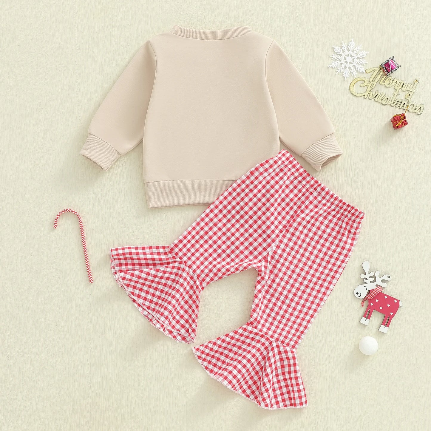 Baby Girls 2-Piece Christmas Clothes Set - Candy Cane Bow Embroidery Sweatshirt & Pants (0-3Y)