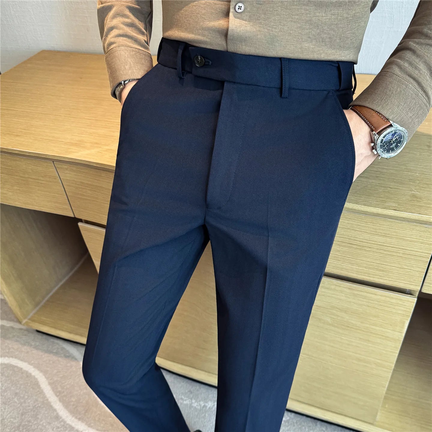 Men's Elastic Waist Suit Trousers