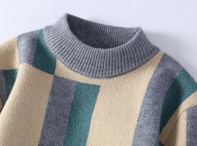 Men's Mock Neck Plaid Knitted Pullover Sweater