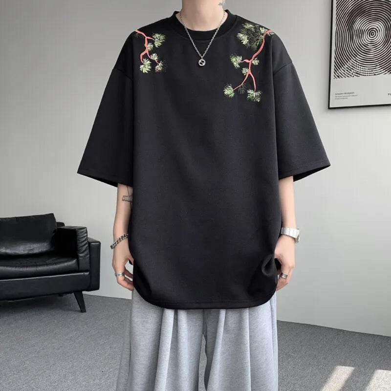 Men's Summer Half Sleeve Print Round -Neck Loose Casual T-Shirt