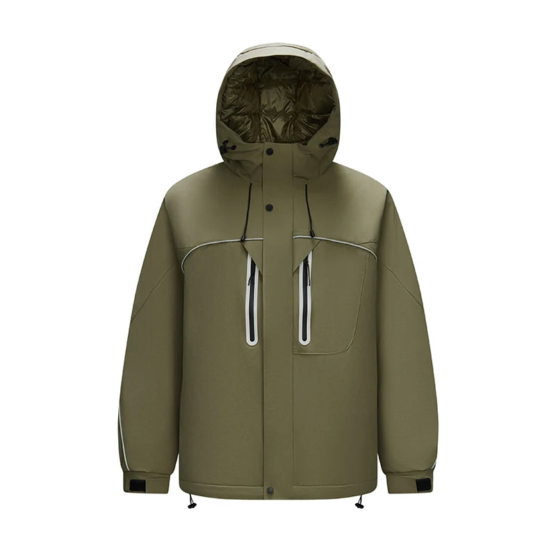 Down Jacket Men Textured Hooded Loose Fit Outdoor Style Coat Winter Sportswear